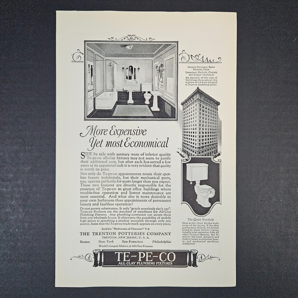 1927 Te-Pe-Co Plumbing‎ Fixtures Trenton NJ Potteries Company Vintage Print Ad